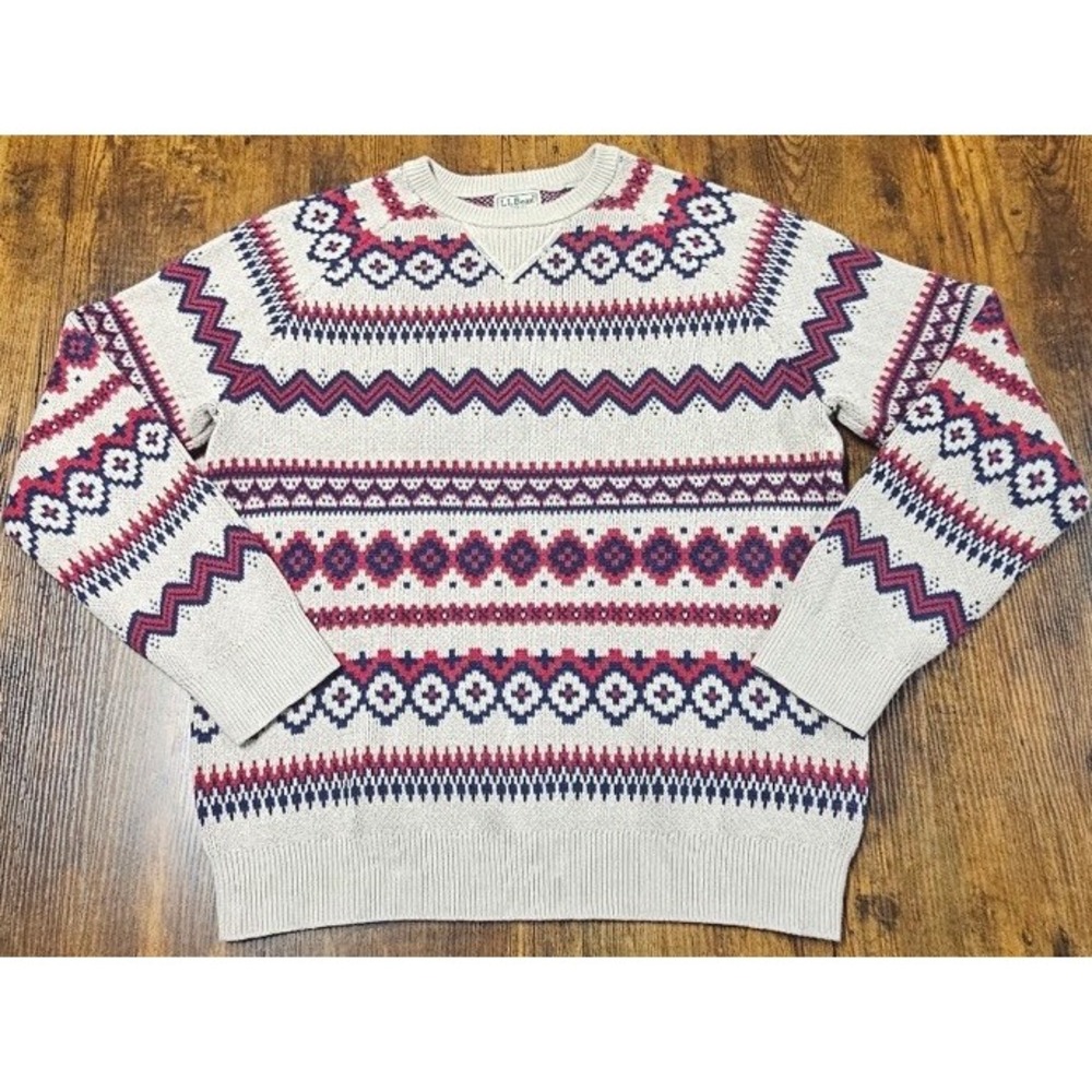 VTG L.L. Bean Knit Sweater Henley Fairisle Pattern Women's Size M-REG
